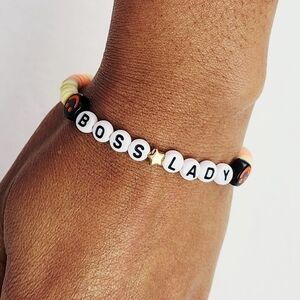 Handmade Smiley Face With The Word BOSS LADY Bead Bracelet